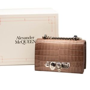 NWT Alexander McQueen Ombre Jewel Croc-Embossed Leather Crossbody Satchel